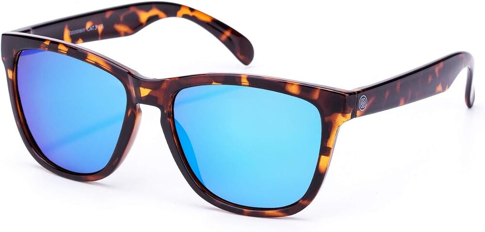 Women's Sunglasses, Square Frame UV400-Tortoise w/ Blue Mirrored Lens
